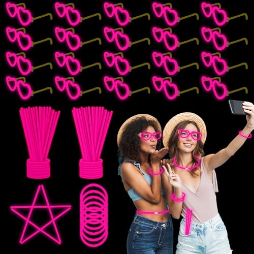 YOFOBU 100 Stück rosa Leuchtstäbe mit 20 Leuchtgläsern (für 60 leuchtende Armbänder und 20 Herzgläser), leuchtet im Dunkeln, Partyzubehör, Neon-Party-Dekoration für Weihnachten, Valentinstag, Hochzeit von YOFOBU