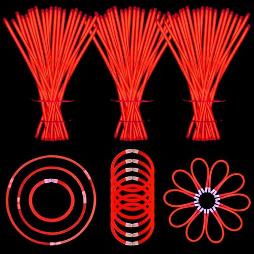 YOFOBU 150 Stück rote Leuchtstäbe, Bulk-Leuchtarmband, leuchtende Halsketten mit Verbindungsstücken, 150 Stück, 20,3 cm, Neon-Partyzubehör für 4. Juli, Halloween, Weihnachten, Hochzeit, Geburtstag, YOFOBU 150 Stück rote Leuchtstäbe, Bulk-Leuchtarmband, leuchtende Halsketten mit Verbindungsstücken, 150 Stück, 20,3 cm, Neon-Partyzubehör für 4. Juli, Halloween, Weihnachten, Hochzeit, Geburtstag, von YOFOBU