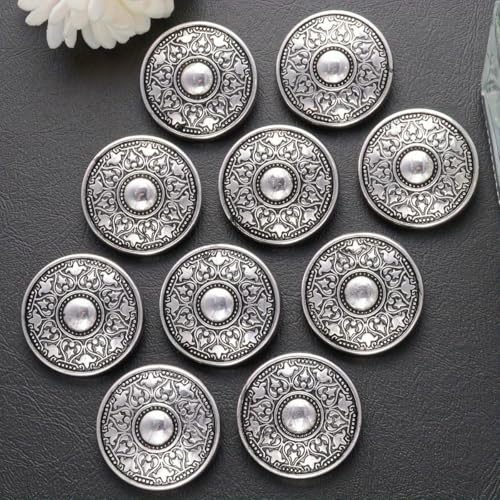 10/20 Stück Vintage Totem-Muster Runde Metallknöpfe für Uniform Pullover Mantel Dekorative Knöpfe DIY Kleidungsstück Nähzubehör-28mm Silber-20 Stück von YOGAES