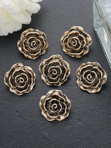 10/50 Stück Retro-Rosen-Metallknöpfe für Kleidung, Jacken, Hemden – 15/29/23,0 mm, Schwarz, Silber, Gold, modische Nähknöpfe – 1–1,9 cm – 50 Stück von YOGAES