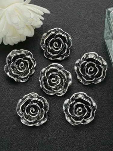 10/50 Stück Retro-Rosen-Metallknöpfe für Kleidung, Jacken, Hemden – 15/29/23,0 mm, Schwarz, Silber, Gold, modische Nähknöpfe – 2–2,3 cm – 10 Stück von YOGAES