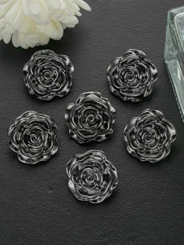 10/50 Stück Retro-Rosen-Metallknöpfe für Kleidung, Jacken, Hemden – 15/29/23,0 mm, Schwarz, Silber, Gold, modische Nähknöpfe – 3–1,5 cm – 50 Stück von YOGAES