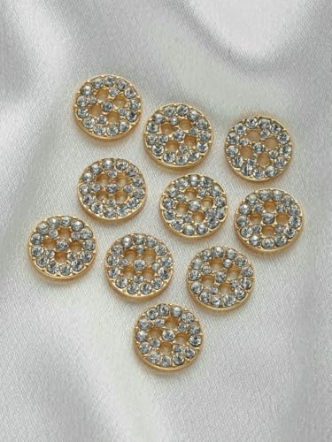 10 Stück 11–15 mm luxuriöser, glänzender runder Metallknopf mit Strasssteinen, geeignet für Kleidung, Modedekoration, DIY-Nähzubehör, Kleidungszubehör, goldfarben, 15 mm von YOGAES