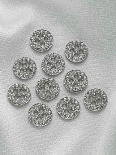 10 Stück 11–15 mm luxuriöser, glänzender runder Metallknopf mit Strasssteinen, geeignet für Kleidung, Modedekoration, DIY-Nähzubehör, Silber, 11 mm von YOGAES