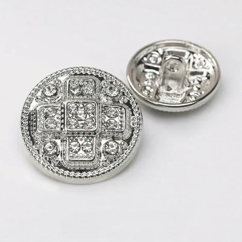10 Stück diamantbesetzte Knöpfe, luxuriöse, glänzende Strass-Knöpfe mit rundem Schaft, Kleidungszubehör, Silber, 23,0 mm 10 Stück diamantbesetzte Knöpfe, luxuriöse, glänzende Strass-Knöpfe mit rundem Schaft, Kleidungszubehör, Silber, 23,0 mm von YOGAES