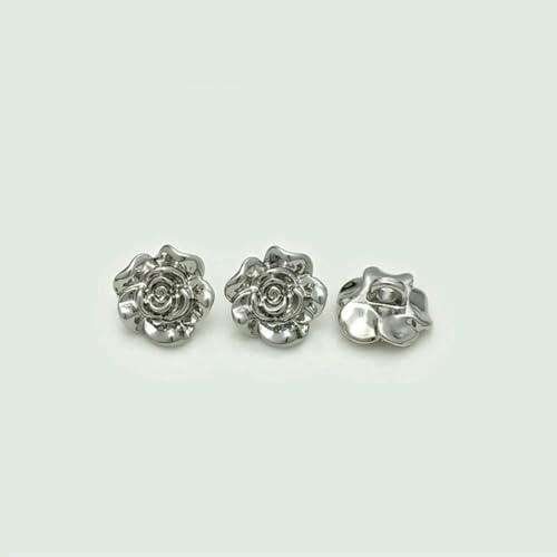 10 Stück luxuriöse 3D-Rosen-Metallknöpfe für Kleider/Handtaschen/Hemden/Strickjacken, DIY, 11/14,0 mm kleine Knöpfe, Gold-Silber-Nähzubehör-Silber-11 mm-0,43 Zoll-10 Stück von YOGAES