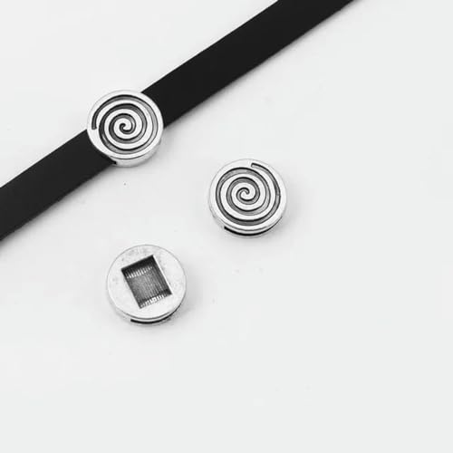 10 Stück tibetische Silberlegierung, runde Schieber-Abstandsperlen für 10–13 mm flaches Lederband, DIY-Armband, Halskette, Schmuckherstellung-12 von YOGAES