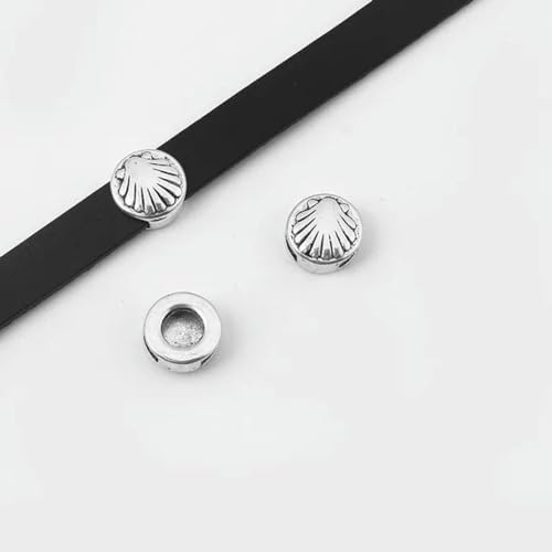 10 Stück tibetische Silberlegierung, runde Schieber-Abstandsperlen für 10–13 mm flaches Lederband, DIY-Armband, Halskette, Schmuckherstellung-19 von YOGAES