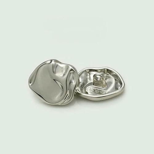10 Stück unregelmäßig geformte Knöpfe, schöne gold-/silberfarbene Metallknöpfe mit Schaft, Nähzubehör für Kleidung, Silber, 15 mm von YOGAES