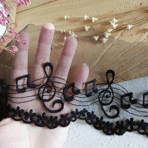 10 cm breit, Gold, Weiß, Schwarz, Musiknoten, bestickte Tüll-Mesh-Spitze für Fransen, Partykleider, Stoff, Nähzubehör, Zubehör, schwarze Spitze 10 cm breit, Gold, Weiß, Schwarz, Musiknoten, bestickte Tüll-Mesh-Spitze für Fransen, Partykleider, Stoff, Nähzubehör, Zubehör, schwarze Spitze von YOGAES