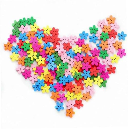 100 Stück Blumen-Holzknöpfe, bunt, 2 Löcher, handgefertigt, Bastelknopf, dekorativer Kunstknopf für DIY-Kleidung, Stricken, Nähen, Scrapbook, 100 Stück Farbe von YOGAES