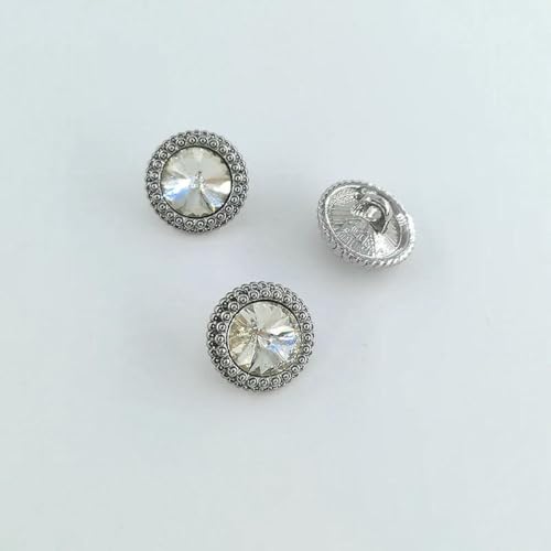 12,5/15/18/21 mm Strass-Rundknopf, modischer Dekorschmuck, Metall, Goldknöpfe für Kleidung, Nähzubehör, DIY, transparentes Silber, 15 mm, 6 Stück 12,5/15/18/21 mm Strass-Rundknopf, modischer Dekorschmuck, Metall, Goldknöpfe für Kleidung, Nähzubehör, DIY, transparentes Silber, 15 mm, 6 Stück von YOGAES