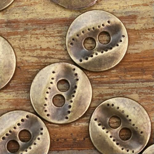 12 Stück Hemdknöpfe aus Metall mit zwei Löchern, Retro-Stil, dünn, silberfarben, bronzefarben, Strickzubehör, DIY, dekorativ, Zinkfarbe 1–11,5 mm (12 Stück) von YOGAES