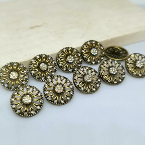 17,5/20/23,0 mm Vintage Luxus Strass Metall Runde Knöpfe von Kleidung Großhandel Knopfmacher Handwerk Nähen DIY-D2979 Antik Gold-17,5 mm 6 Stück von YOGAES