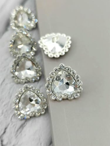 18/22 mm Herz-Glas-Strass-Ösenknöpfe für Kleidung, Luxus-Großhandels-Nähknopf, Metall, Silber-Zubehör, Silber, 22 mm, 6 Stück von YOGAES