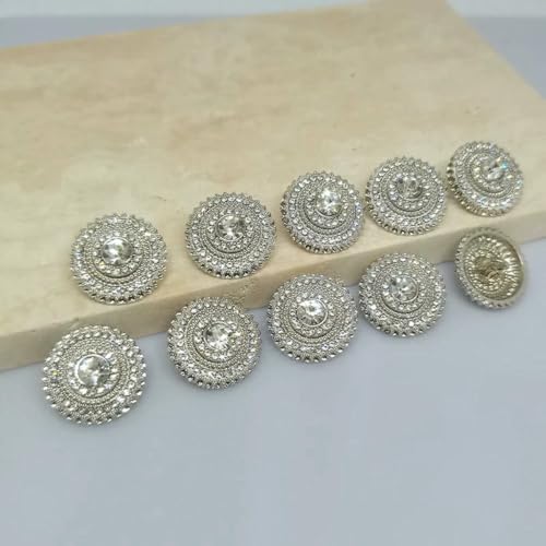 18/23,0 mm, modische, luxuriöse Strass-Knöpfe, rund, für Kleidung, silberfarben, schwarz, zum Basteln, für Bekleidung, DIY, silberfarben, 23,0 mm, 6 Stück von YOGAES