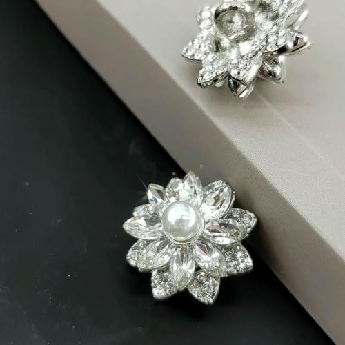 18/23,0 mm Luxus-Kunstperlen-Blumen-Ösenknöpfe für Kleidung, hochmodisches Dekor, hochwertige, elegante Nähknöpfe für Handarbeiten, Silber, 23,0 mm, 6 Stück von YOGAES