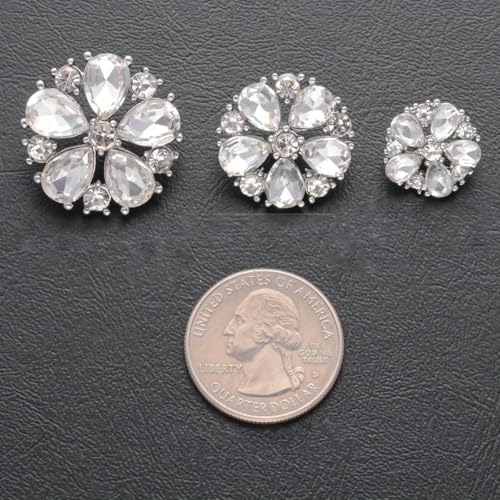 2/4 Stück 15/21/25 MM Funkelnder Glas-Strass Silberfarbene Blumenform Knöpfe Metall Nähen Kleidung DIY Dekorativ-JRB-A5811-25MM-4 Stück von YOGAES