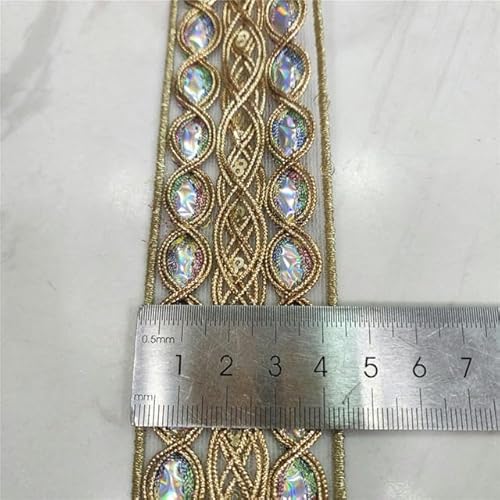 2,5/4,5 cm Breite, bunte Pailletten, Goldfaden, Spitze, 3D-gesticktes Gurtband, weiße Nähspitze für Hochzeit, Handarbeit, Kleid, 4,5 cm, Weißgold, 1 von YOGAES
