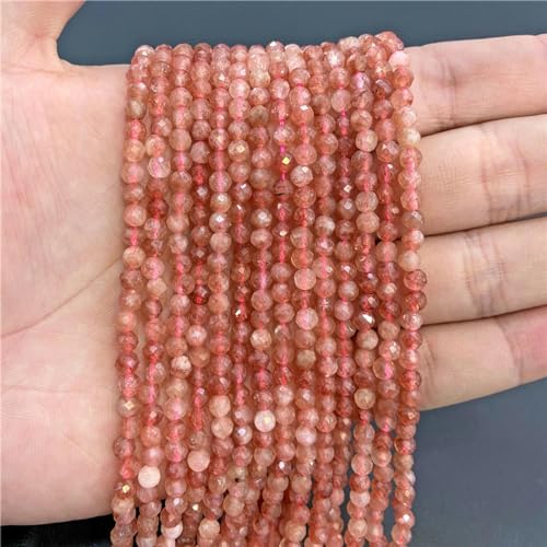 2 mm, 3 mm, 4 mm, facettierter Naturstein, rosa Rosenquarz, Kristallperlen, runde Amethyste, lose Perlen für die Herstellung von Halsketten mit DIY-Schmuck, Sonnenstein, 2 mm, ca. 180 Stück von YOGAES