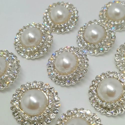 20 mm Luxus-Perlen-Strassknöpfe für Kleidung, modisches Dekor, runder Metallknopf, silberner Knopf, Nähzubehör, Bekleidung, DIY, silber, 20 mm, 6 Stück von YOGAES