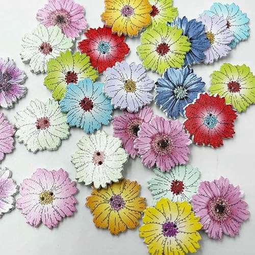 25/50/100 Stück 25 mm Sonnenblumen-Mischblumen bemalte Holzknöpfe Dekorative Knöpfe zum Nähen Scrapbooking Basteln DIY WB803-25 Stück von YOGAES