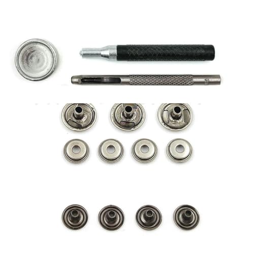 25 Sets 201/203 Metall-Druckknöpfe, Druckknöpfe, 4 Installationswerkzeuge für Kleidung, Kleidersäcke, Schuhe, Lederhandwerk, Nickel, mit Werkzeug B-12,5 mm (203) von YOGAES