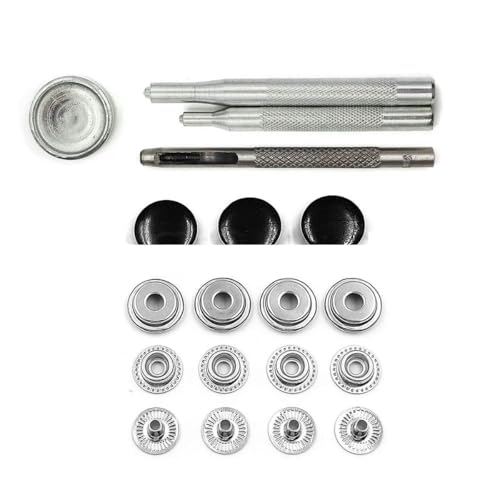 25 Sets 201/203 Metall-Druckknöpfe, Druckknöpfe, 4 Installationswerkzeuge für Kleidung, Kleidersäcke, Schuhe, Lederhandwerk, Schwarz mit Werkzeug, 15 mm (201) von YOGAES