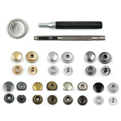 25 Sets 201/203 Metall-Druckknöpfe, Druckknöpfe, 4 Montagewerkzeuge für Kleidung, Kleidersäcke, Schuhe, Lederhandwerk, 35-teiliges Farbset B-15 mm (201) von YOGAES