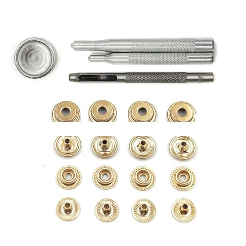 25 Sets 201/203 Metall-Druckknöpfe, Druckknöpfe, 4 Montagewerkzeuge für Kleidung, Kleidersäcke, Schuhe, Lederhandwerk, Gold mit Werkzeug, 17 mm (201) von YOGAES