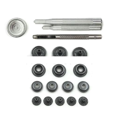 25 Sets 201/203 Metall-Druckknöpfe, Druckknöpfe, 4 Montagewerkzeuge für Kleidung, Kleidersäcke, Schuhe, Lederhandwerk, Schwarznickel-Set, 17 mm (201) von YOGAES