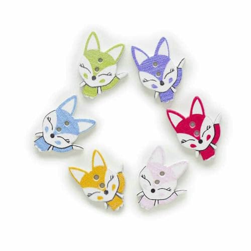 30 Stück 2-Loch-Holzknöpfe mit Fuchs-Cartoon-Motiv, für Kleidung, Basteln, Nähen, Scrapbooking, Heimdekoration, Kartenherstellung, DIY, 22 x 17 mm, Standard von YOGAES