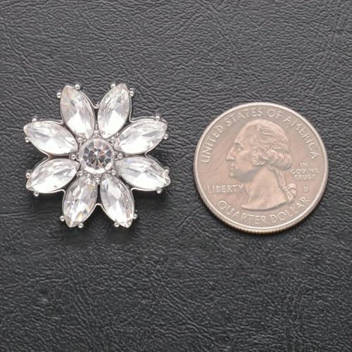4/8 Stück luxuriöse funkelnde Kristallknöpfe in Blumenform, dicke silberne Metall-Nähknöpfe für Kleidung, dekorativer DIY-Schmuck, 28 mm, Silber, 4 Stück von YOGAES