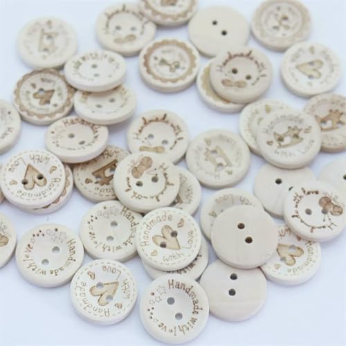 40 Stück 20 mm runde Holzknöpfe, handgefertigt mit Liebe, Lasernähen, DIY, 2 Löcher, Kleidungsstück, Pullover, Basteln für Scrapbooking, Verzierung – mit Liebe gemischt von YOGAES