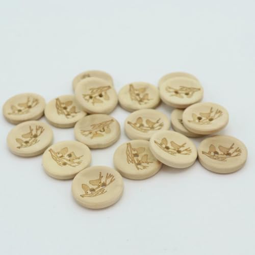 40 Stück 20 mm runde Holzknöpfe, handgefertigt mit Liebe, zum Nähen, DIY, 2 Löcher, Kleidungsstück, Pullover, Basteln für Scrapbooking, Verzierung – Rotkehlchen von YOGAES