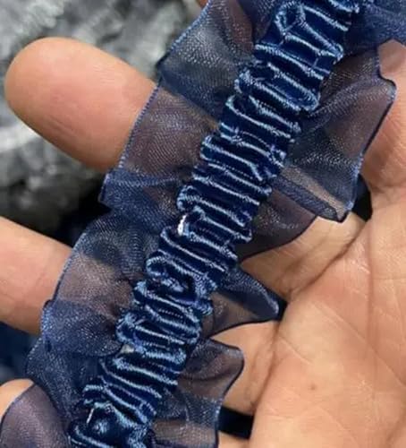 5–10 m breites, 4 cm breites, elastisches Samtband, Streifen mit Rüschen, Spitzenbesatz, DIY-Haar- und Kopfdekorationsmaterial, gefaltete Spitze, Marineblau, 5 von YOGAES