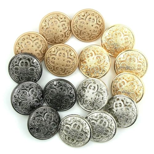 5 Stück hohle Metallknöpfe, schwarz, silber, gold, rund, dekorativer Knopf für Kleidung, Nähzubehör, DIY-Bastelarbeiten, 14–27 mm, 01, schwarz, 20 mm von YOGAES