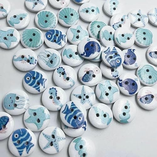 50 Stück 15 mm gemischte runde Holzknöpfe zum Nähen, Scrapbooking, Kleidung, Basteln, Handarbeit, Zubehör, WB919-Standard von YOGAES