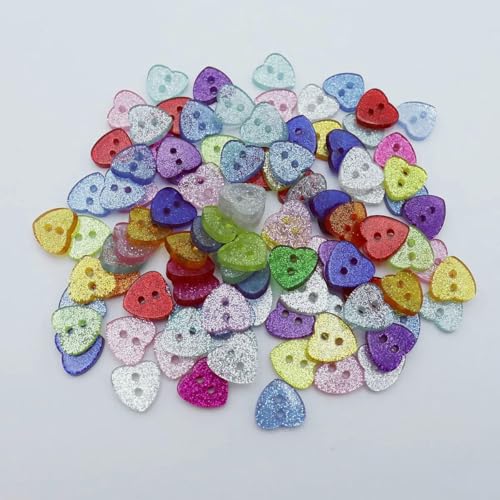 50 Stück DIY Harz Herz Stern funkelnde Glitzerknöpfe zum Nähen von Kleidung, Scrapbook, Kartenherstellung, 2 Löcher, DIY Basteln, Verzierungen-12x13,0 mm Herzen von YOGAES