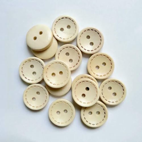 50 Stück Holzknöpfe zum Nähen, Scrapbooking, rund, zwei Löcher, gestrichelte Linie, 10 mm Durchmesser, Costura Botones, zum Dekorieren von Bottoni Botões, B20410-Standard von YOGAES