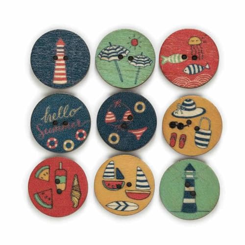 50 Stück runde gemischte Holzknöpfe mit Urlaubsreise-Motiv, zum Aufdrucken, für Handarbeit, Nähen, Scrapbooking, Kleidung, Basteln, Karten, 15–25 mm – 25 mm von YOGAES