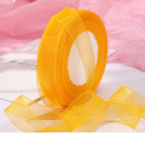 50 Yards/Rolle 12/15/20/25/40 mm Organza-Chiffon-Bänder für Weihnachten, Party, Dekoration, DIY, Schleife, Bastelband, Karte, Geschenkverpackung, goldfarben, 40 mm Organzaband von YOGAES