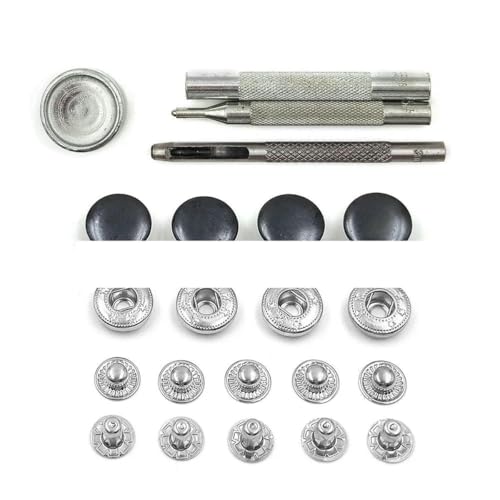 50er-Set Druckknöpfe, Metall, Druckknöpfe, Set mit 4 optionalen Installationswerkzeugen für Kleidung, Kleidersäcke, Schuhe, Lederhandwerk, Schwarz mit Werkzeug von YOGAES