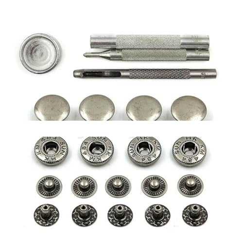 50er-Set Druckknöpfe, Metall, Druckknöpfe, Set mit 4 optionalen Montagewerkzeugen für Kleidung, Kleidersäcke, Schuhe, Lederhandwerk, Nickel mit Werkzeug, 17 mm 50er-Set Druckknöpfe, Metall, Druckknöpfe, Set mit 4 optionalen Montagewerkzeugen für Kleidung, Kleidersäcke, Schuhe, Lederhandwerk, Nickel mit Werkzeug, 17 mm von YOGAES