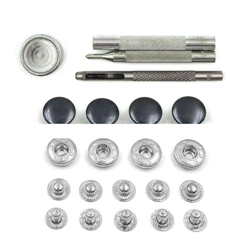 50er-Set Druckknöpfe, Metalldruckknöpfe, Druckknopfnieten, optionales Installationswerkzeug-Set für Lederhandwerk, Kleidung, Kleidersäcke, Schuhe, Schwarz mit Werkzeug, 20 von YOGAES