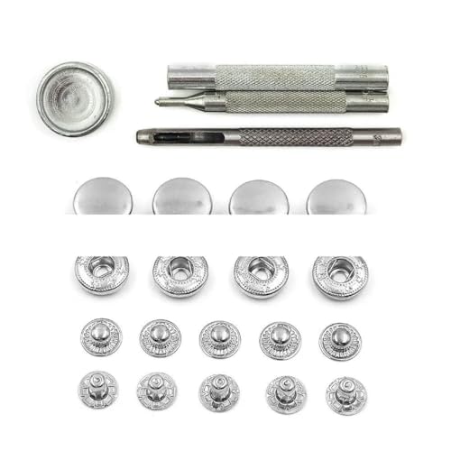 50er-Set Druckknöpfe, Metalldruckknöpfe, Druckknopfnieten, optionales Installationswerkzeug-Set für Lederhandwerk, Kleidung, Kleidersäcke, Schuhe, Silber mit Werkzeug, 10 von YOGAES