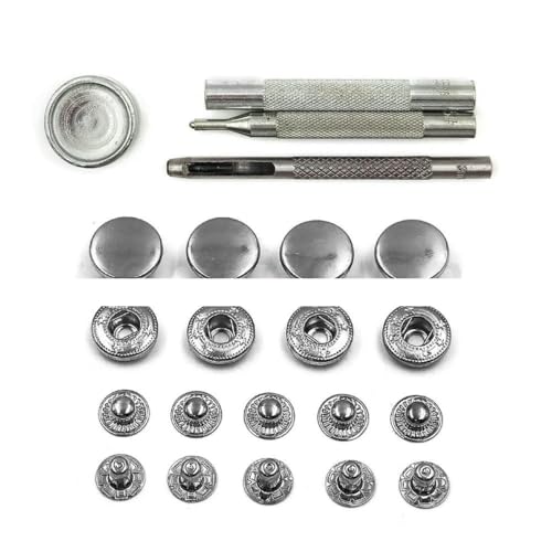 50er-Set Druckknöpfe, Metalldruckknöpfe, Druckknopfnieten, optionales Installationswerkzeug-Set für Lederhandwerk, Kleidung, Kleidersäcke, Schuhe – Gunblack mit Werkzeug von YOGAES