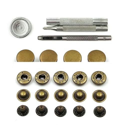 50er-Set Druckknöpfe, Metalldruckknöpfe, Druckknopfnieten, optionales Installationswerkzeug-Set für Lederhandwerk, Kleidung, Kleidersäcke, Schuhe – Kupfer mit Werkzeug – von YOGAES