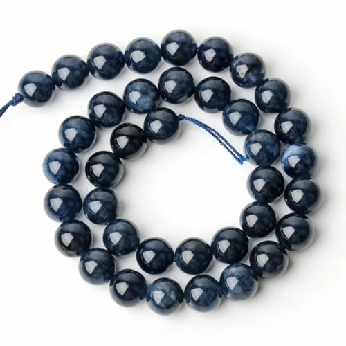 6/8/10 mm Naturstein, Saphirfarbe, Jadeblau, runde lose Perlen für Schmuckherstellung, Zubehör, DIY-Charm-Armbänder, 15 Zoll, Saphir-Jade, 10 mm (ca. 36 Stück) von YOGAES