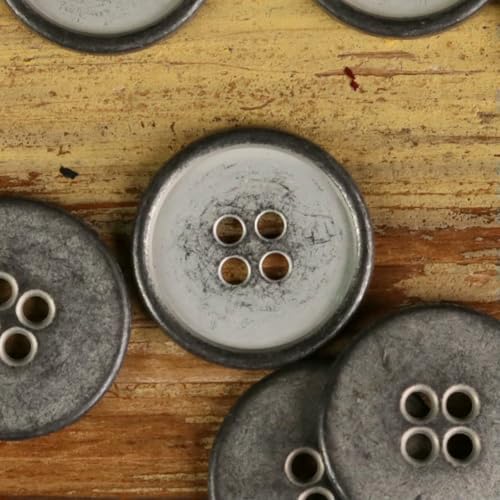 6 Stück kleine Metallknöpfe mit Rand, 4 Löcher, Antik-Silber, Schwarz, Kratzer, Herrenbekleidung, Design, Minderheitenkleidung, Schwärze, Silber, 25 mm (6 Stück) von YOGAES